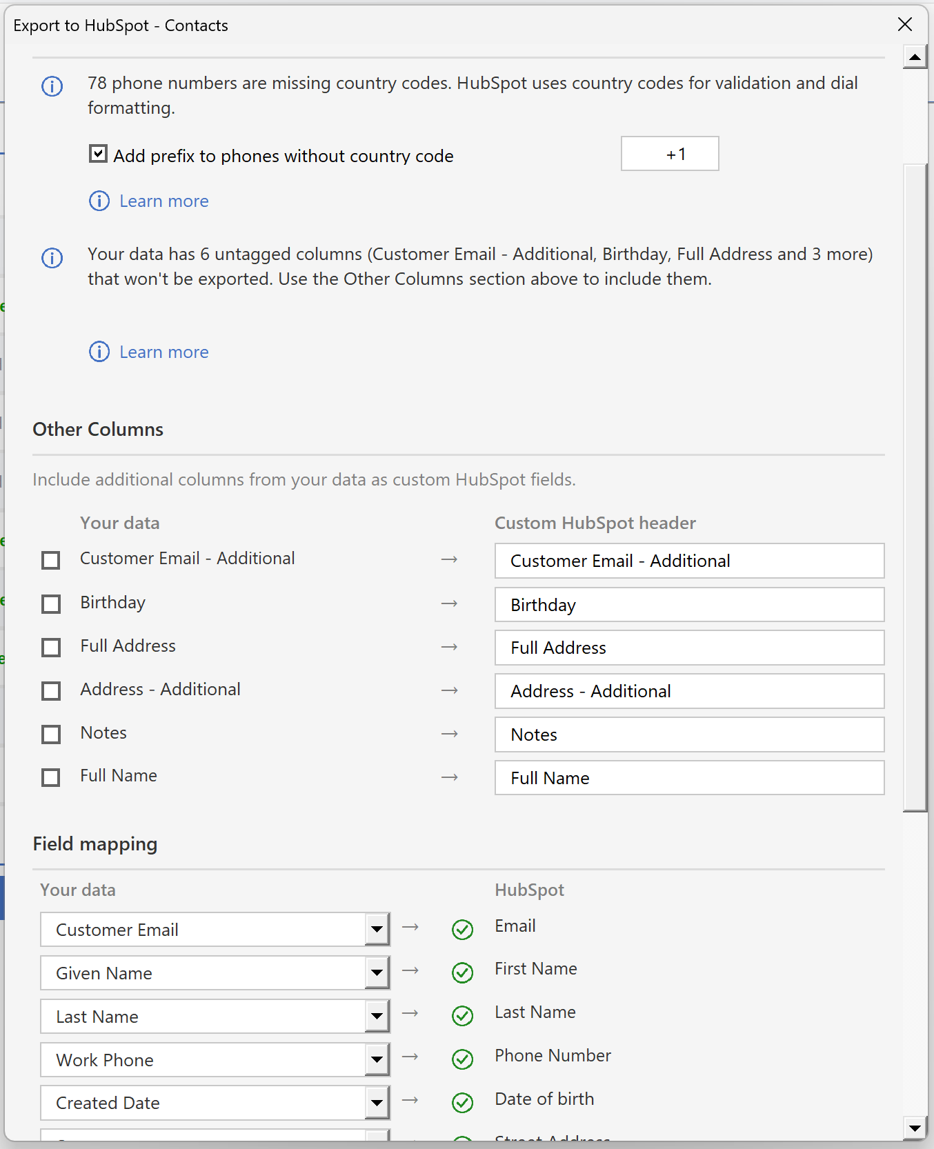 CRM exporter record-type selection