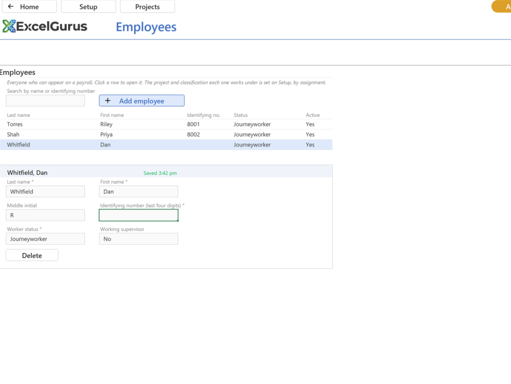 EG Certified Payroll tutorial, Employees: A second row in the list