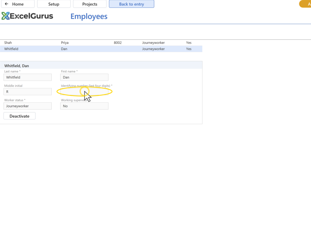 EG Certified Payroll tutorial, Weekly entry: The Weekly entry page again; the finding is gone and the band reads No issues found