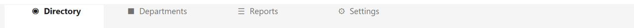 Horizontal tab bar on the employee directory with Directory, Departments, Reports and Settings, the active tab underlined