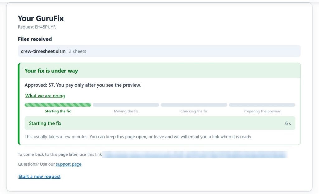 Your fix is under way: the progress bar with its four stages and the clock.